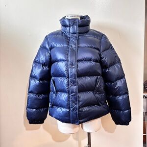 J. Crew Blue Quilted Down Puffer Jacket L Packable Machine Washable NWOT